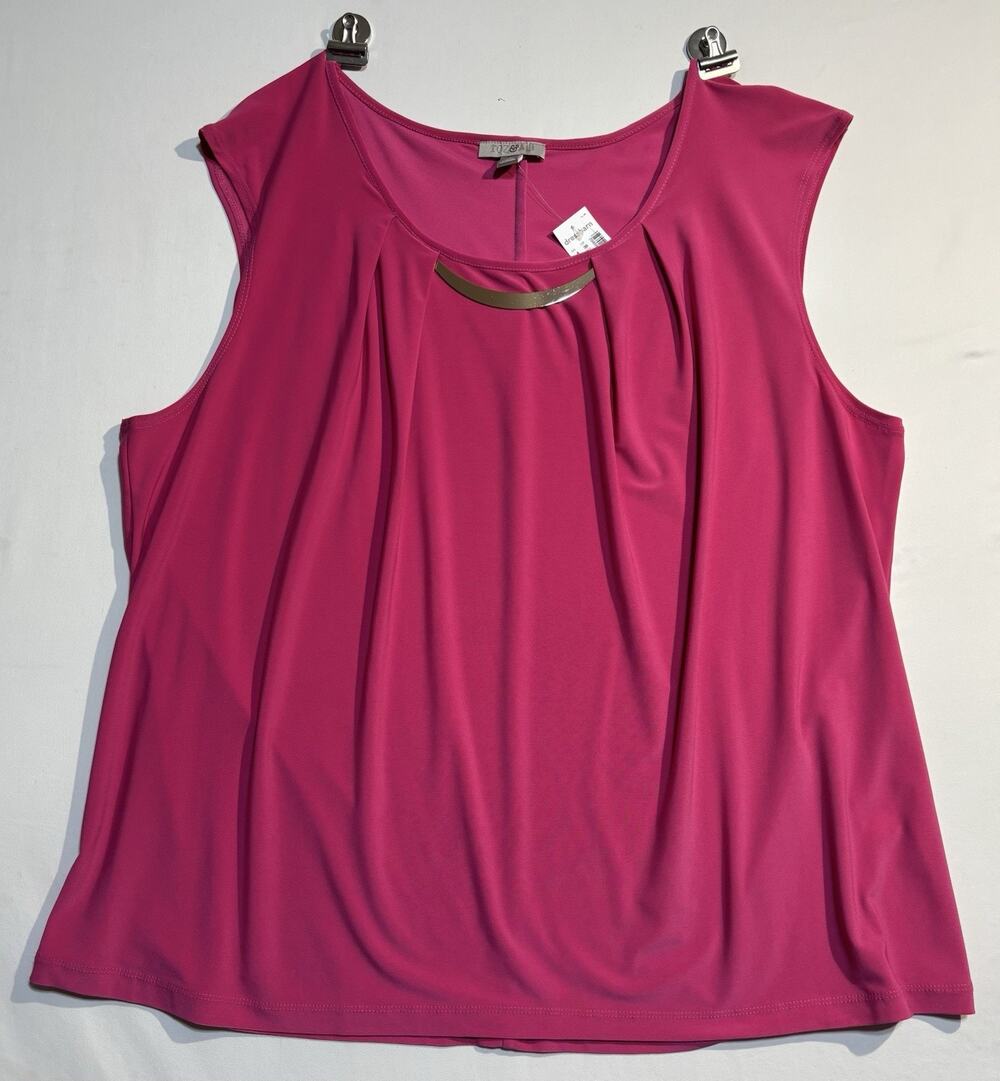 TOZ & ALI Women’s 3X Hot Pink Sleeveless Blouse Gold Bar Neck NWT Plus Size